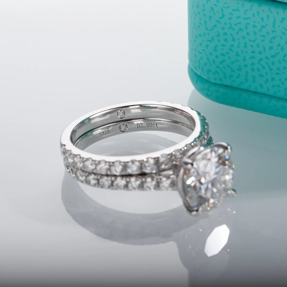 Certified 4.14ct. t.w. Moissanite Diamond Wedding Ring Set NEW - Picture 7 of 13